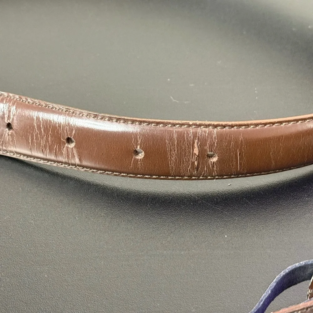 Ralph Lauren Equestrain Skinny Leather Belt Womens S Brown Gold Made in Italy